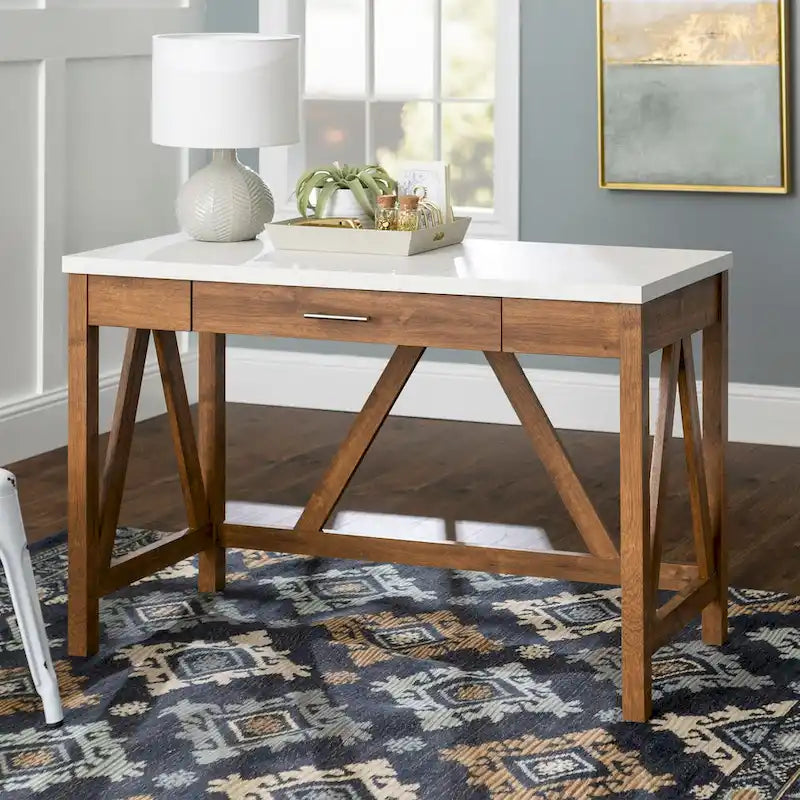 Paradise Hill A-Frame Writing Desk with Center Drawer – MDF & Laminate