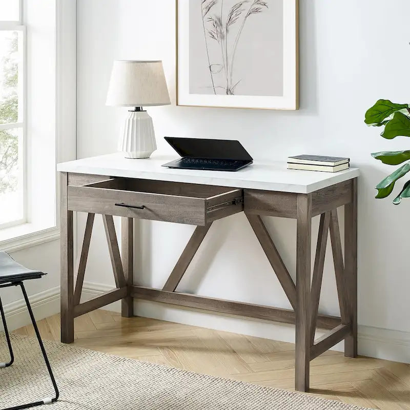 Paradise Hill A-Frame Writing Desk with Center Drawer – MDF & Laminate