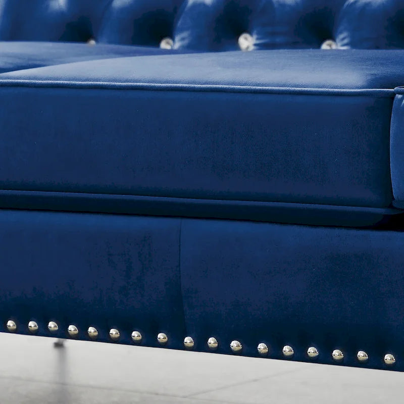 Square Arm Velvet Loveseat with Jeweled buttons and 2 Pillows