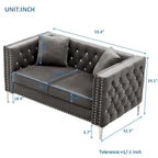 Square Arm Velvet Loveseat with Jeweled buttons and 2 Pillows