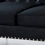 Square Arm Velvet Loveseat with Jeweled buttons and 2 Pillows