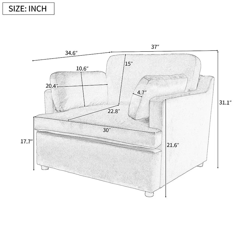 Oversized Accent Chair with Padded Armrests & Plywood Frame – 3 Colors, 220 lb Capacity