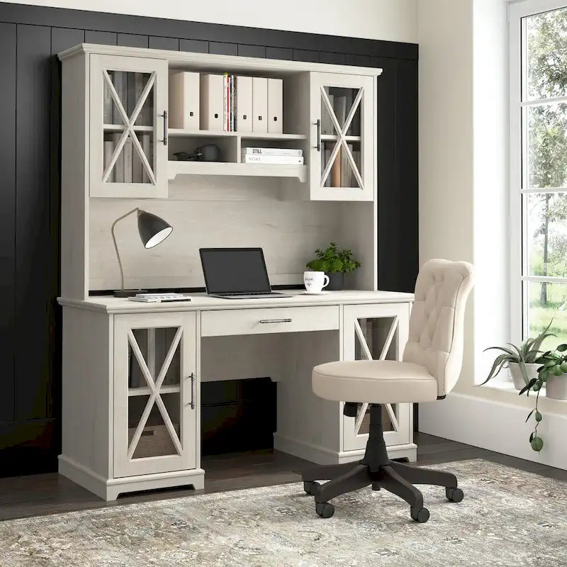 Lennox 60W Farmhouse Hutch for Desk and Buffet Cabinet – Coastal Style, 1-Year Warranty