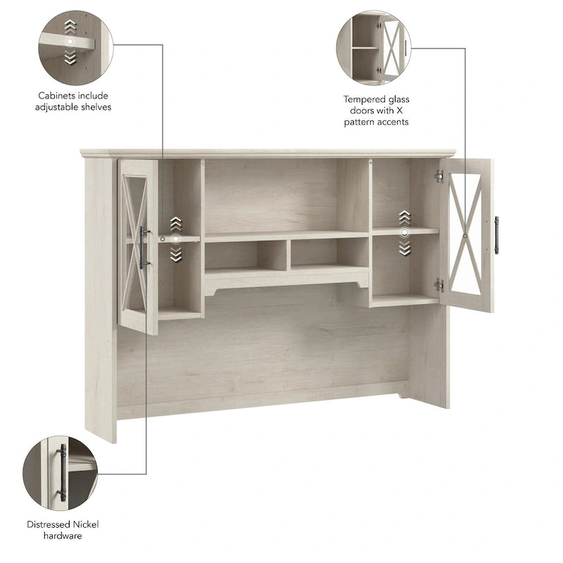 Lennox 60W Farmhouse Hutch for Desk and Buffet Cabinet – Coastal Style, 1-Year Warranty
