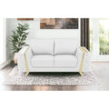 72-Inch White & Gold Genuine Leather Loveseat with Gold Metal Legs – Seats 2, 600 lb Capacity