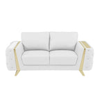 72-Inch White & Gold Genuine Leather Loveseat with Gold Metal Legs – Seats 2, 600 lb Capacity