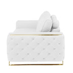 72-Inch White & Gold Genuine Leather Loveseat with Gold Metal Legs – Seats 2, 600 lb Capacity