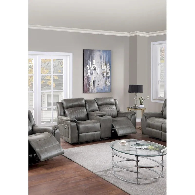 Contemporary Manual Motion Loveseat W Console 1Pc Couch Living Room Furniture Dark Coffee Breathable Leatherette