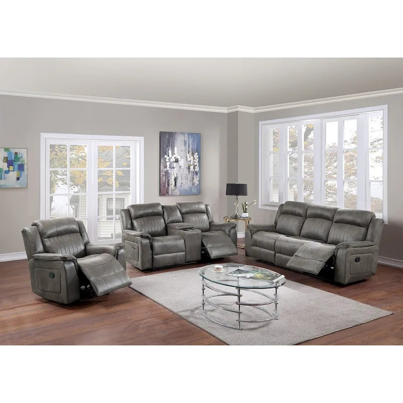 Contemporary Manual Motion Loveseat W Console 1Pc Couch Living Room Furniture Dark Coffee Breathable Leatherette