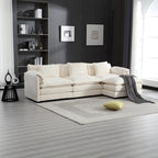 Beige 112" L-Shape 4-Seater Sectional Sofa – Boucle Fabric, Removable Cushions & Armrests
