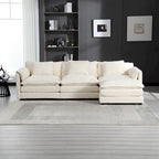 Beige 112" L-Shape 4-Seater Sectional Sofa – Boucle Fabric, Removable Cushions & Armrests