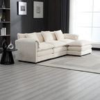 Beige 112" L-Shape 4-Seater Sectional Sofa – Boucle Fabric, Removable Cushions & Armrests