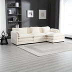 Beige 112" L-Shape 4-Seater Sectional Sofa – Boucle Fabric, Removable Cushions & Armrests