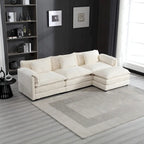 Beige 112" L-Shape 4-Seater Sectional Sofa – Boucle Fabric, Removable Cushions & Armrests