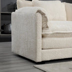 Beige 112" L-Shape 4-Seater Sectional Sofa – Boucle Fabric, Removable Cushions & Armrests