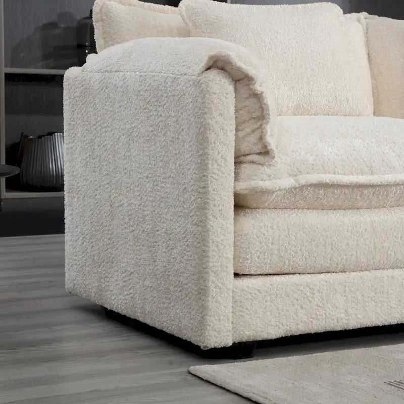 Beige 112" L-Shape 4-Seater Sectional Sofa – Boucle Fabric, Removable Cushions & Armrests