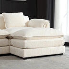 Beige 112" L-Shape 4-Seater Sectional Sofa – Boucle Fabric, Removable Cushions & Armrests