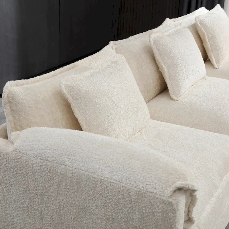 Beige 112" L-Shape 4-Seater Sectional Sofa – Boucle Fabric, Removable Cushions & Armrests
