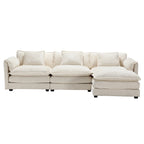 Beige 112" L-Shape 4-Seater Sectional Sofa – Boucle Fabric, Removable Cushions & Armrests