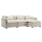 Beige 112" L-Shape 4-Seater Sectional Sofa – Boucle Fabric, Removable Cushions & Armrests