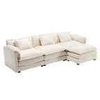 Beige 112" L-Shape 4-Seater Sectional Sofa – Boucle Fabric, Removable Cushions & Armrests