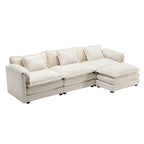 Beige 112" L-Shape 4-Seater Sectional Sofa – Boucle Fabric, Removable Cushions & Armrests