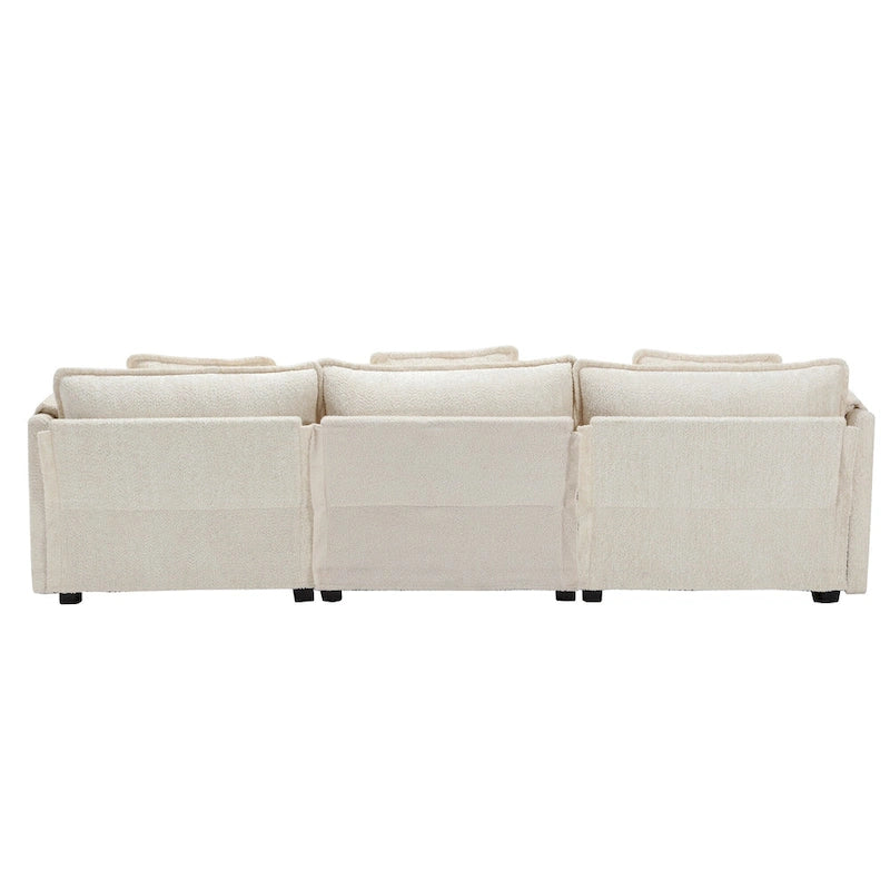Beige 112" L-Shape 4-Seater Sectional Sofa – Boucle Fabric, Removable Cushions & Armrests