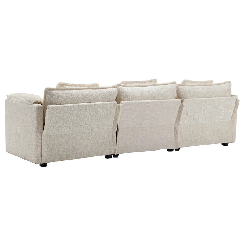 Beige 112" L-Shape 4-Seater Sectional Sofa – Boucle Fabric, Removable Cushions & Armrests