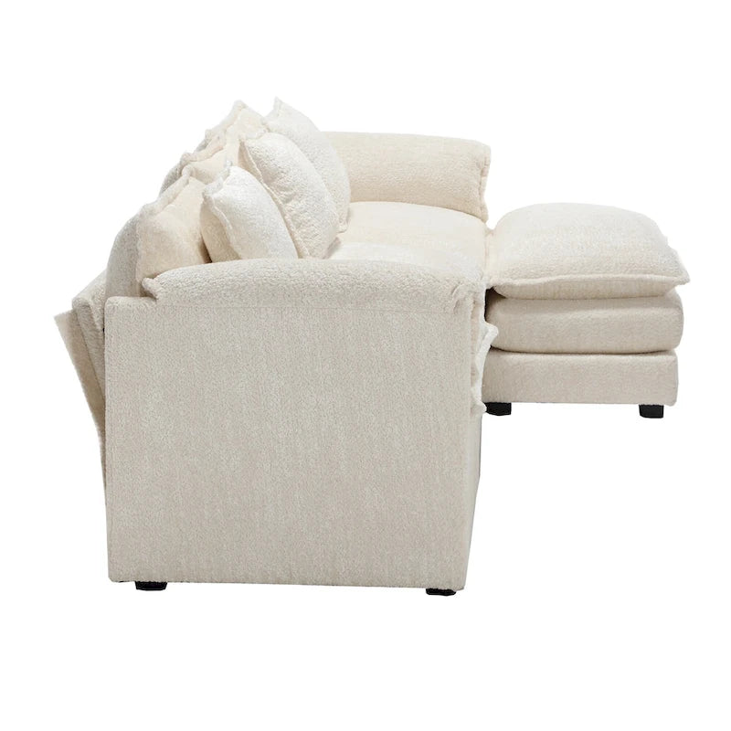Beige 112" L-Shape 4-Seater Sectional Sofa – Boucle Fabric, Removable Cushions & Armrests