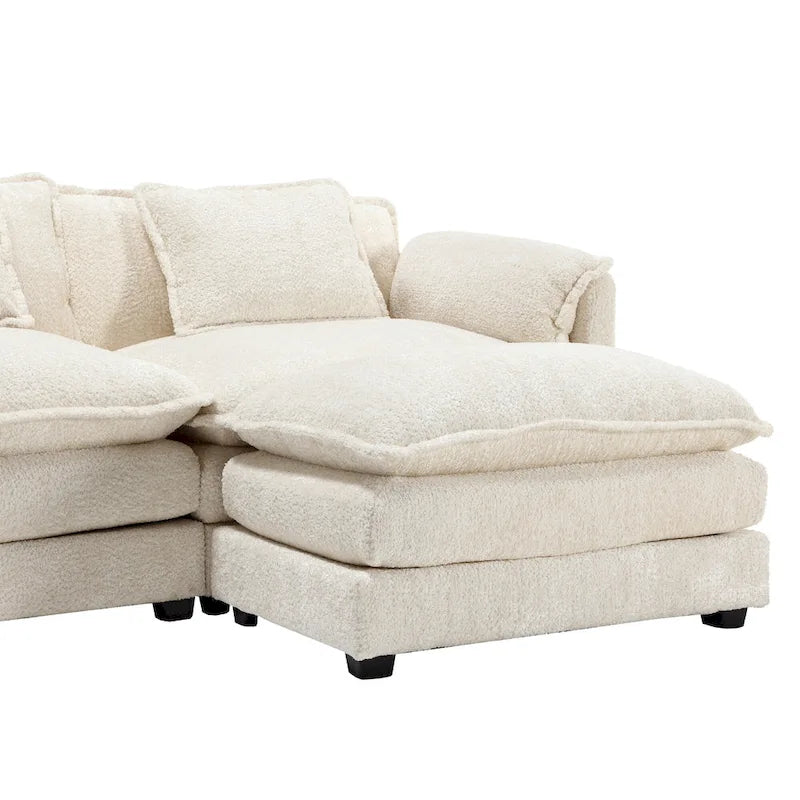 Beige 112" L-Shape 4-Seater Sectional Sofa – Boucle Fabric, Removable Cushions & Armrests