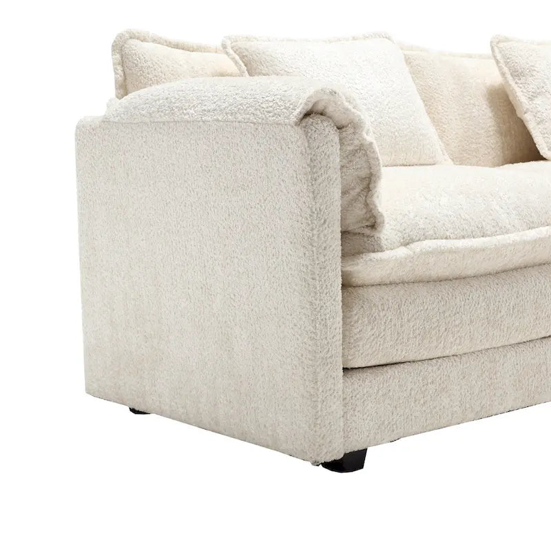 Beige 112" L-Shape 4-Seater Sectional Sofa – Boucle Fabric, Removable Cushions & Armrests