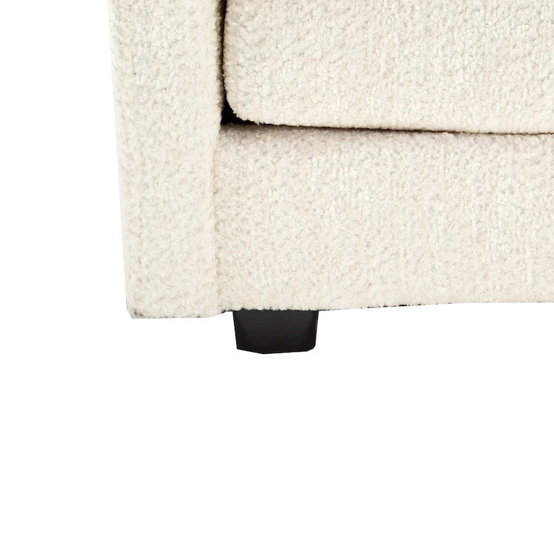 Beige 112" L-Shape 4-Seater Sectional Sofa – Boucle Fabric, Removable Cushions & Armrests