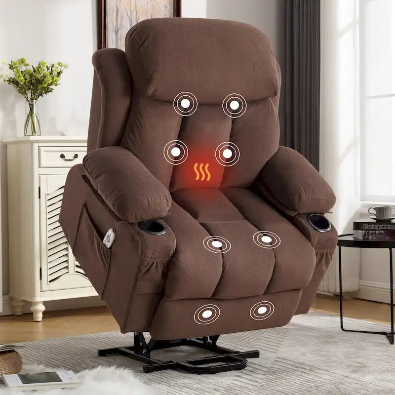 Grey Electric Power Lift Recliner with Heat, Massage, USB Port & Side Pockets