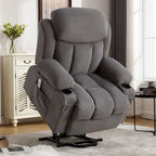 Grey Electric Power Lift Recliner with Heat, Massage, USB Port & Side Pockets