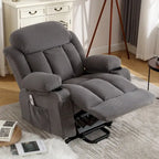 Grey Electric Power Lift Recliner with Heat, Massage, USB Port & Side Pockets