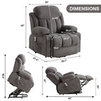 Grey Electric Power Lift Recliner with Heat, Massage, USB Port & Side Pockets