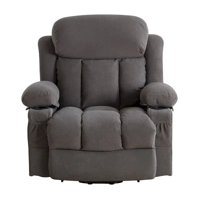 Grey Electric Power Lift Recliner with Heat, Massage, USB Port & Side Pockets
