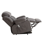 Grey Electric Power Lift Recliner with Heat, Massage, USB Port & Side Pockets