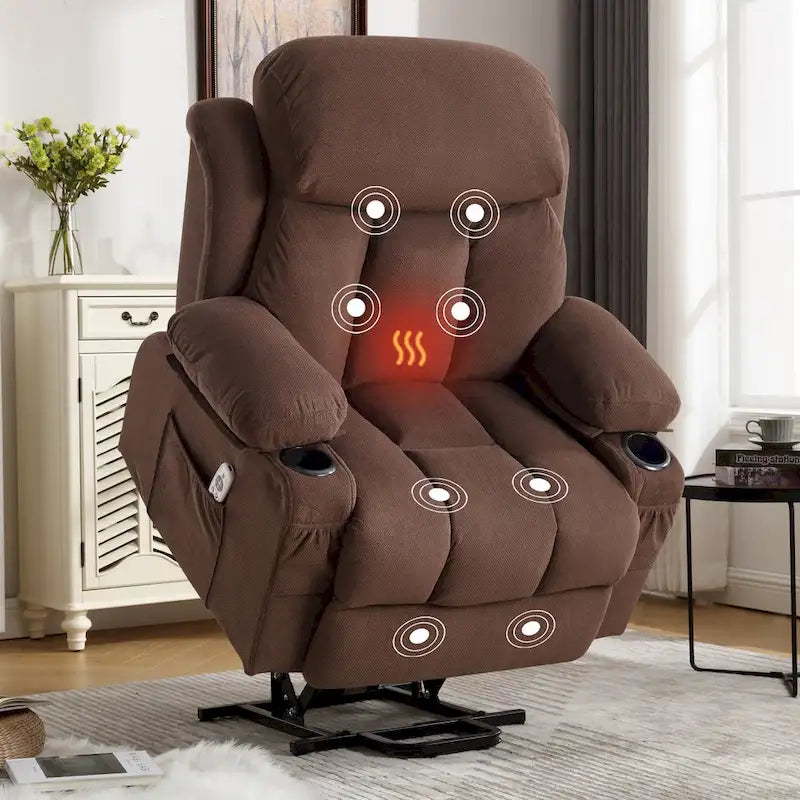 Grey Electric Power Lift Recliner with Heat, Massage, USB Port & Side Pockets