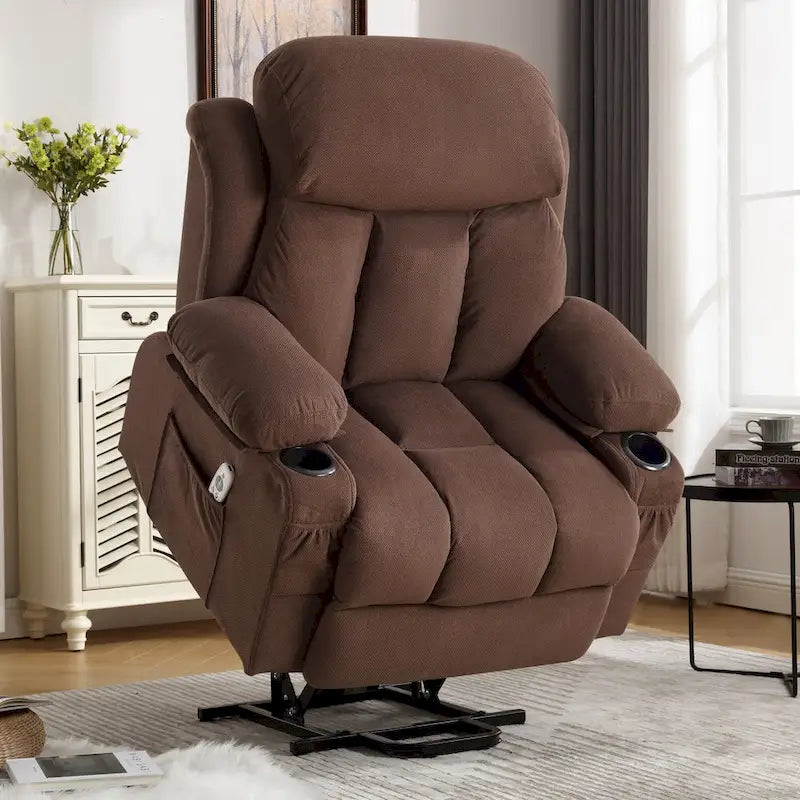 Grey Electric Power Lift Recliner with Heat, Massage, USB Port & Side Pockets