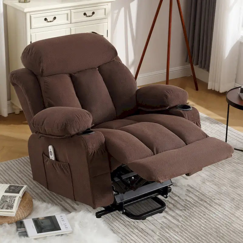 Grey Electric Power Lift Recliner with Heat, Massage, USB Port & Side Pockets