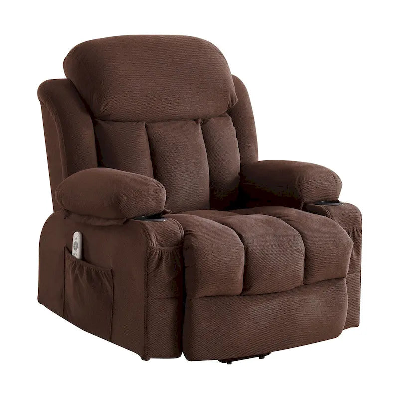 Grey Electric Power Lift Recliner with Heat, Massage, USB Port & Side Pockets