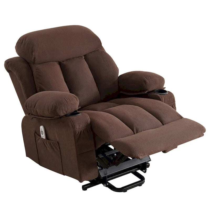 Grey Electric Power Lift Recliner with Heat, Massage, USB Port & Side Pockets