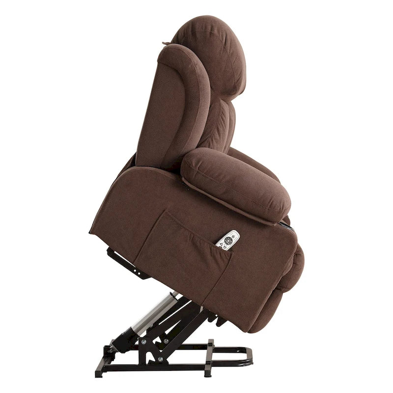 Grey Electric Power Lift Recliner with Heat, Massage, USB Port & Side Pockets