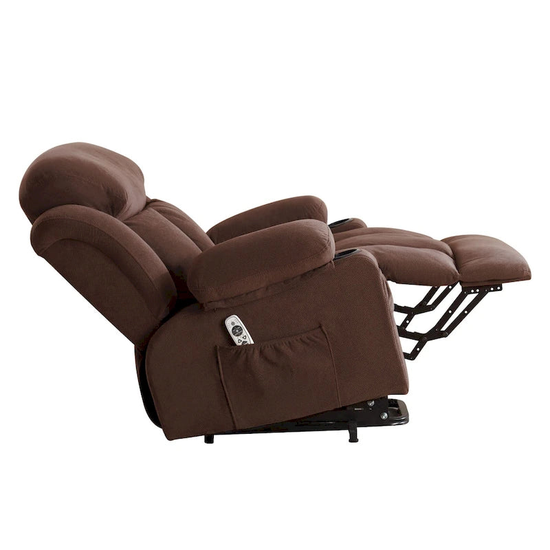 Grey Electric Power Lift Recliner with Heat, Massage, USB Port & Side Pockets