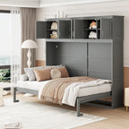 Gray Queen Size Multifunction Murphy Bed with Top Cabinets – Space-Saving Wall Bed