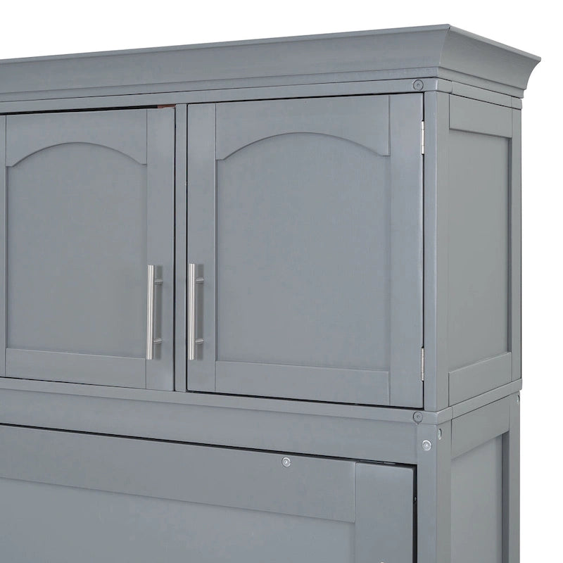 Gray Queen Size Multifunction Murphy Bed with Top Cabinets – Space-Saving Wall Bed