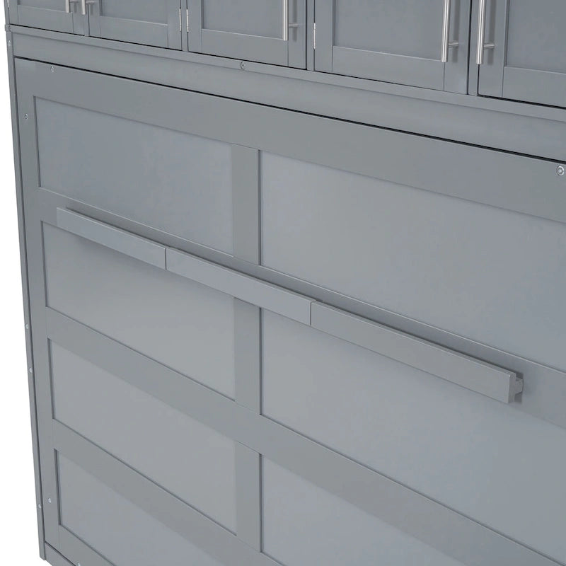 Gray Queen Size Multifunction Murphy Bed with Top Cabinets – Space-Saving Wall Bed