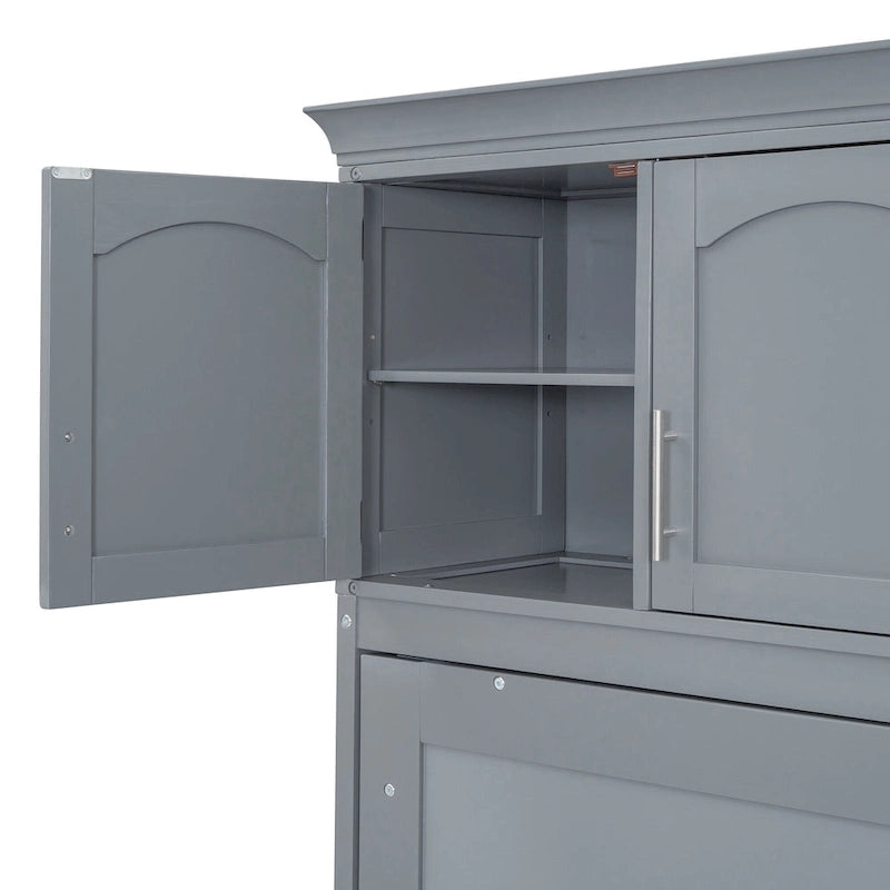 Gray Queen Size Multifunction Murphy Bed with Top Cabinets – Space-Saving Wall Bed