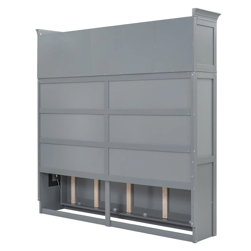 Gray Queen Size Multifunction Murphy Bed with Top Cabinets – Space-Saving Wall Bed